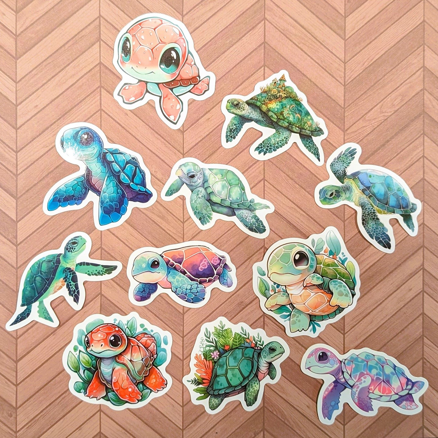 Vibrant Sea Turtle Stickers, Variety - Durable, Waterproof, Vinyl - 10 or 20ct