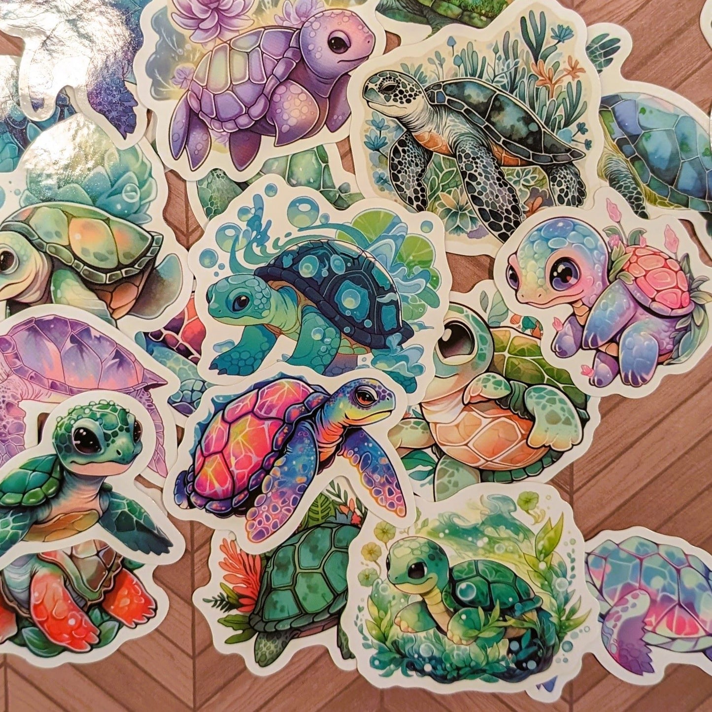 Vibrant Sea Turtle Stickers, Variety - Durable, Waterproof, Vinyl - 10 or 20ct