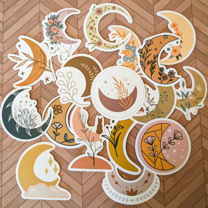 Boho Moon Stickers, Variety - Durable, Waterproof, Vinyl - Set of 10 or 20 - Craft Supplies, Scrapbook Ephemera, Card Embellishments - 31 Rubies Designs