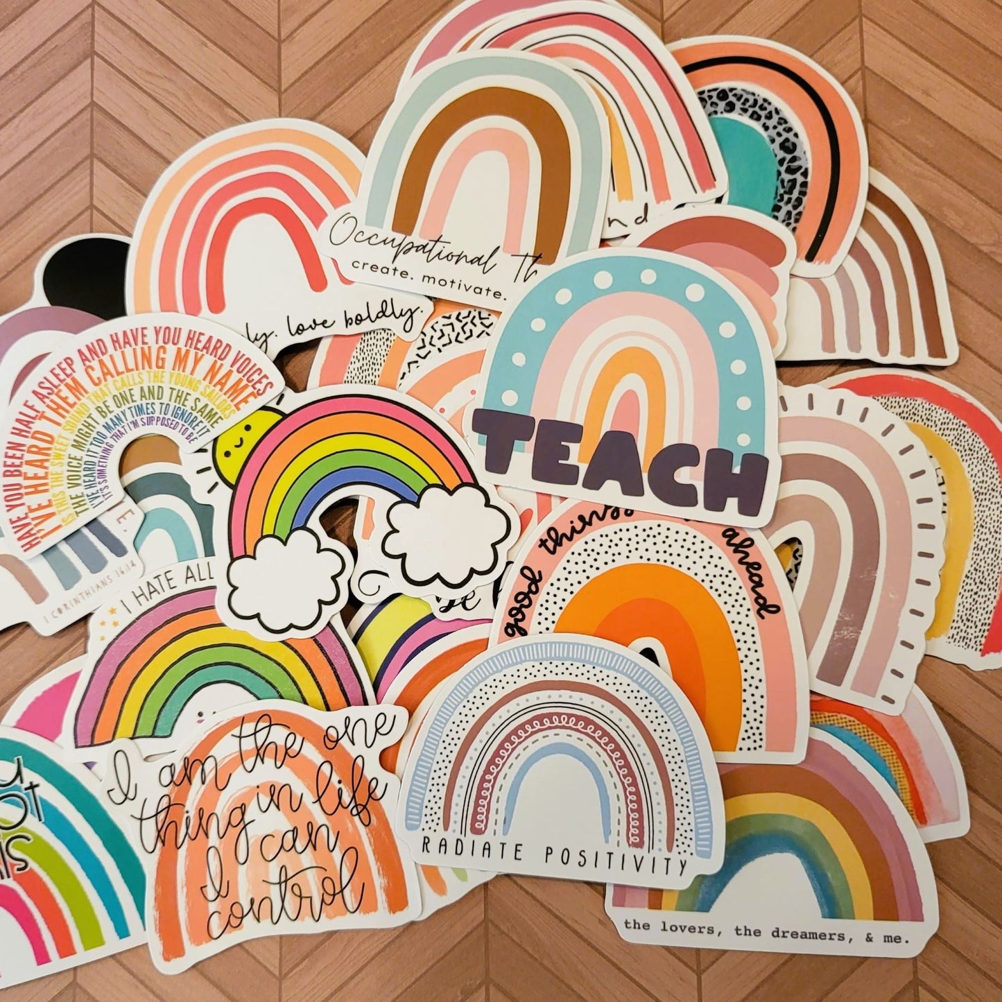 Colorful Rainbows, Positivity Variety Stickers - Durable, Waterproof, Vinyl - Set of 10 or 20 - Craft Supplies, Scrapbook Ephemera, Card Embellishments - 31 Rubies Designs
