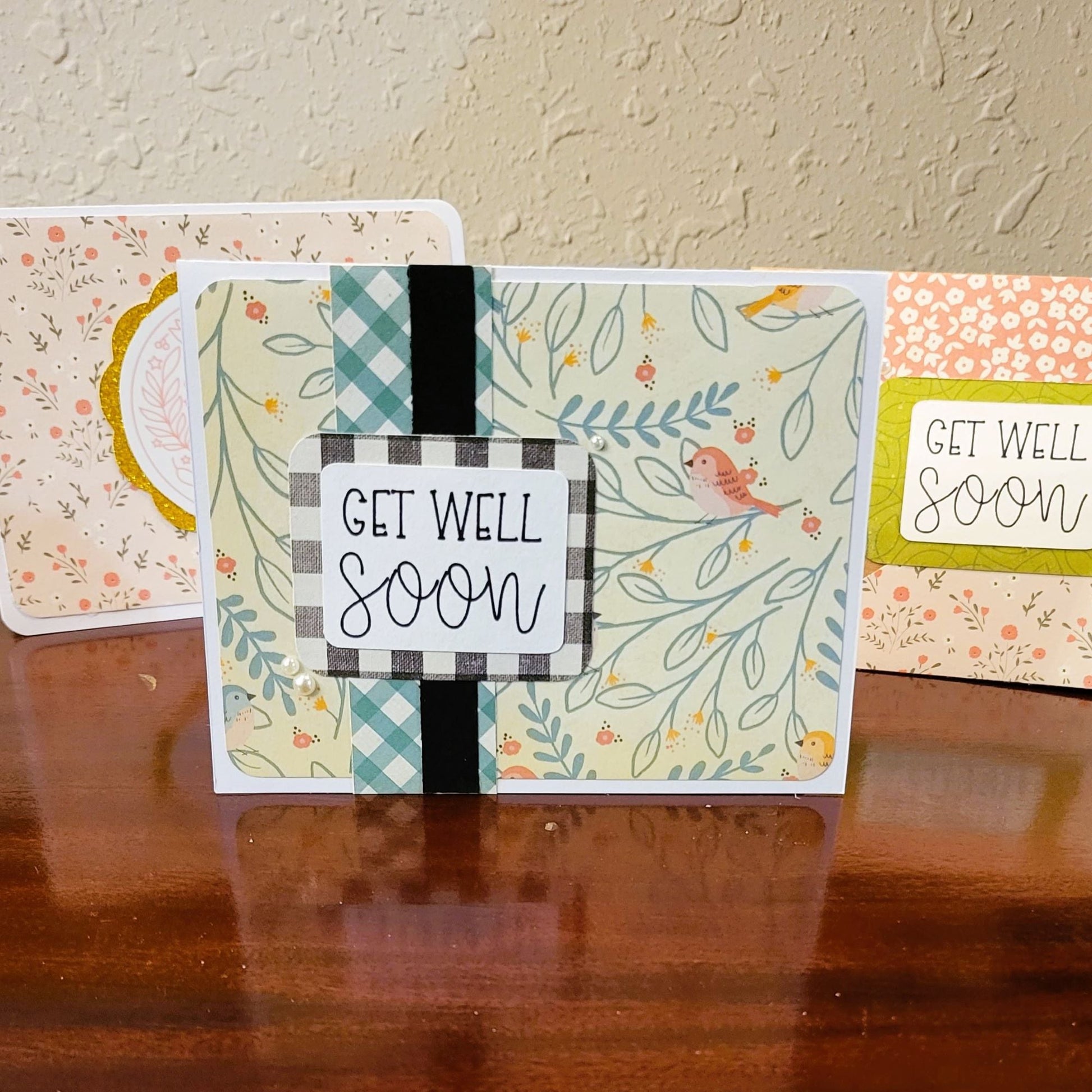 Get Well Soon, Plaids & Birdies v1 - Be Well Collection - Handmade Greeting Card - 31 Rubies Designs
