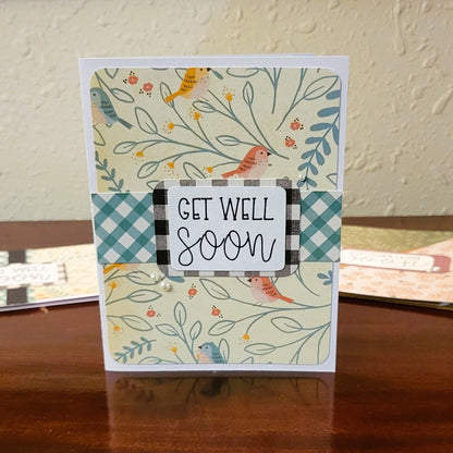 Get Well Soon, Plaids & Birdies v2 - Be Well Collection - Handmade Greeting Card - 31 Rubies Designs