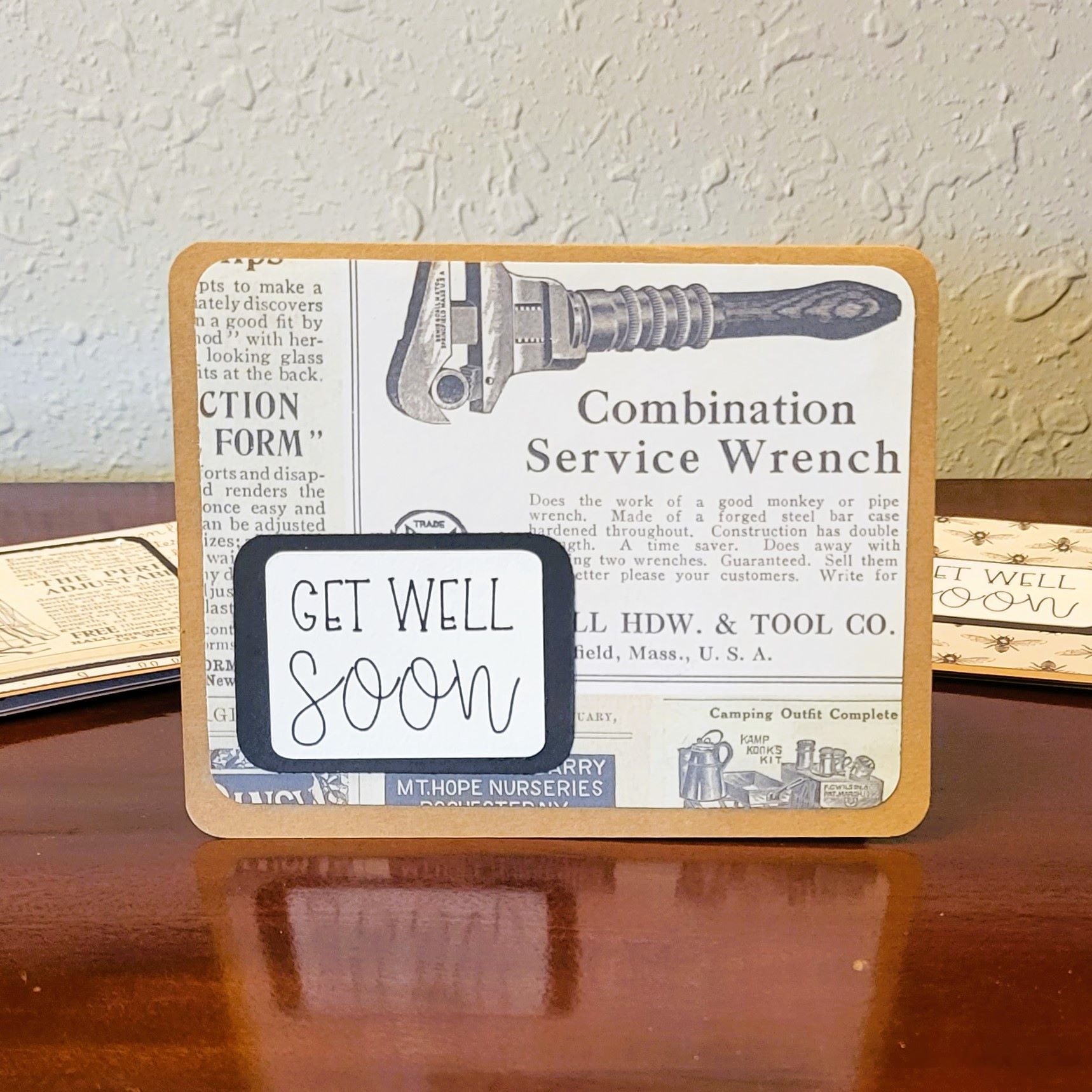 Get Well Soon, Vintage Newspaper - Be Well Collection - Handmade Greeting Card - 31 Rubies Designs