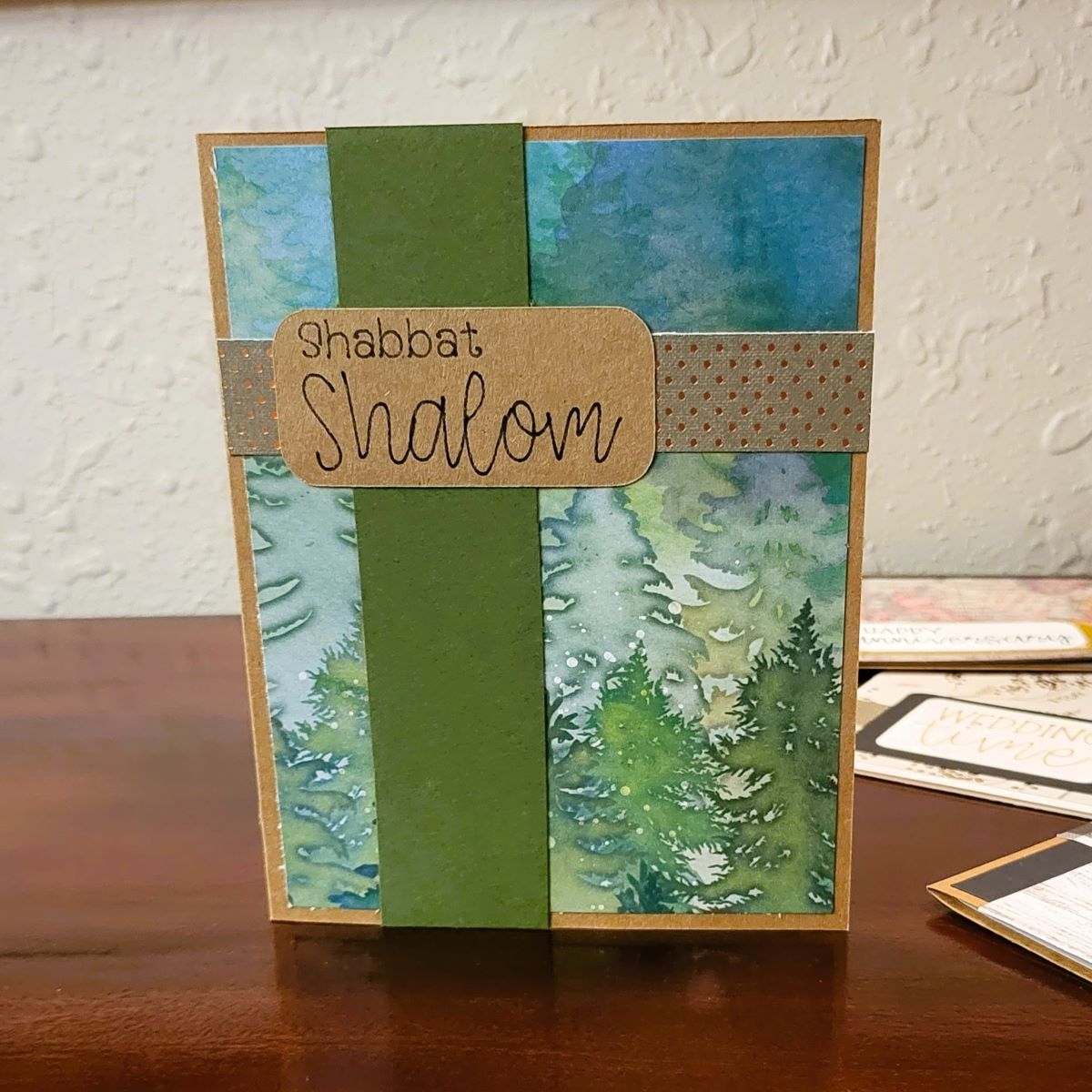 Handmade Greeting Card - Emerald Forest - Shabbat Shalom - A2 size - 31 Rubies Designs