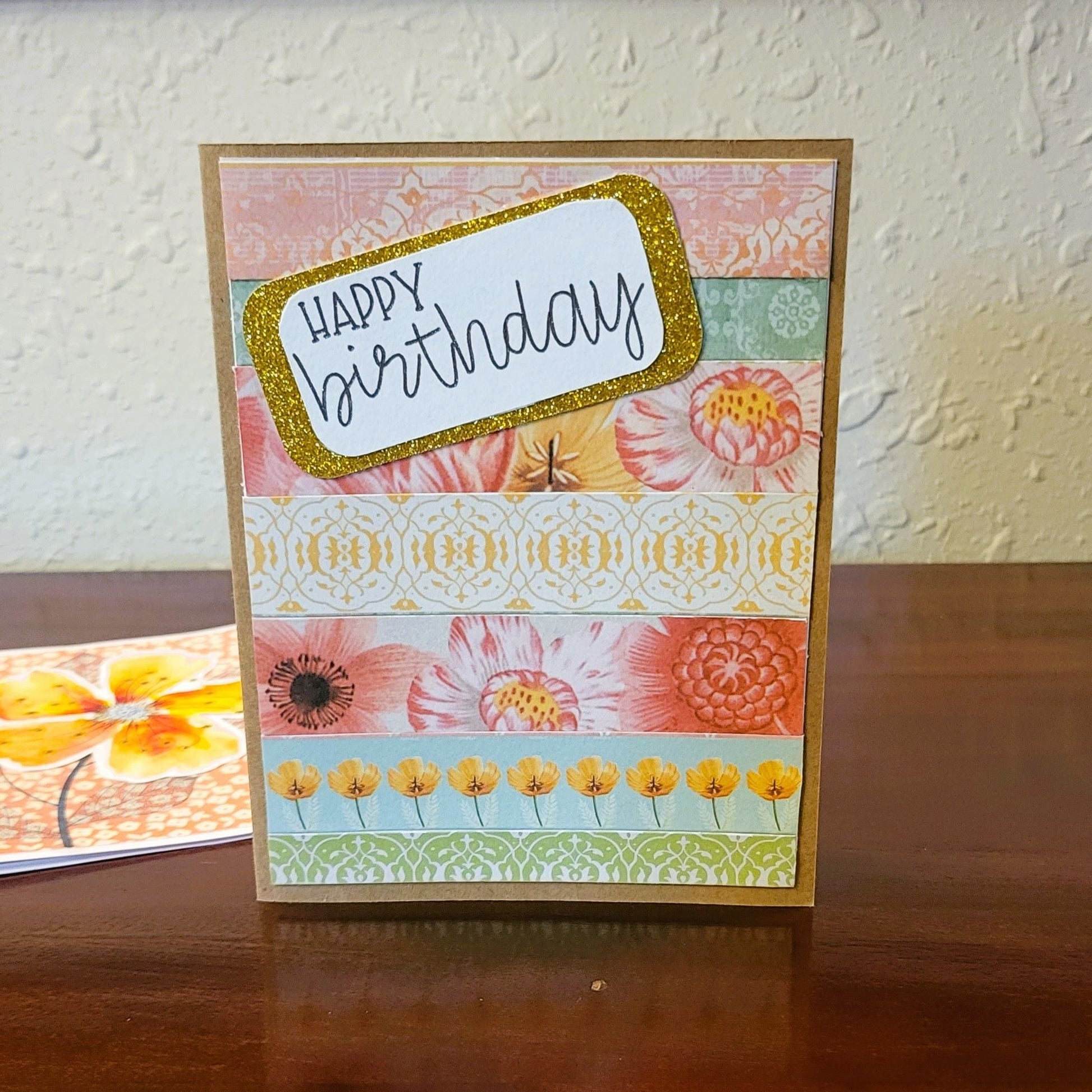 Handmade Greeting Card - Golden Coral Florals - Happy Birthday Collection - A2 size - 31 Rubies Designs