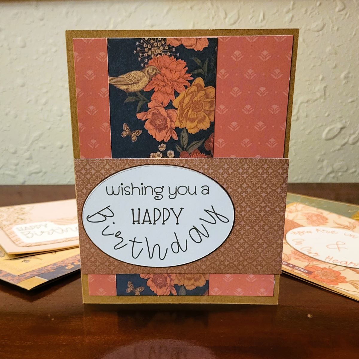 Handmade Greeting Card - Happy Birthday - Navy & Coral - Vintage-Inspired Collection - A2 size - 31 Rubies Designs