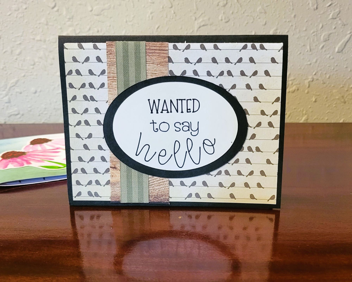Handmade Greeting Card - Hello, Black Birdies - Just Because Collection - A2 size - 31 Rubies Designs