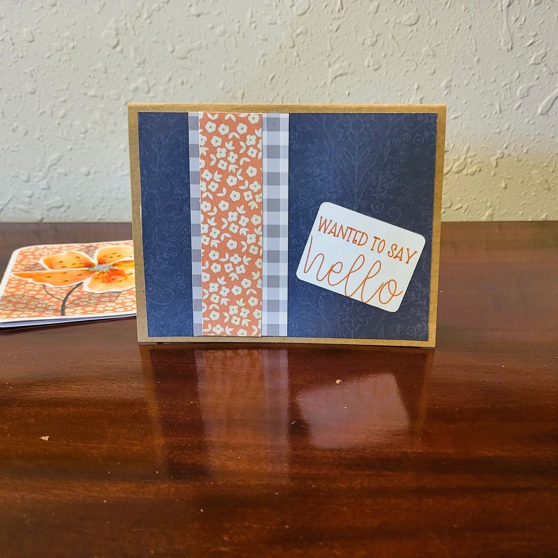Handmade Greeting Card - Hello, Navy & Coral - Just Because Collection - A2 size - 31 Rubies Designs