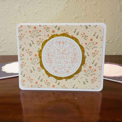Handmade Greeting Card - Shabbat Shalom - Coral & Gold - A2 size - 31 Rubies Designs