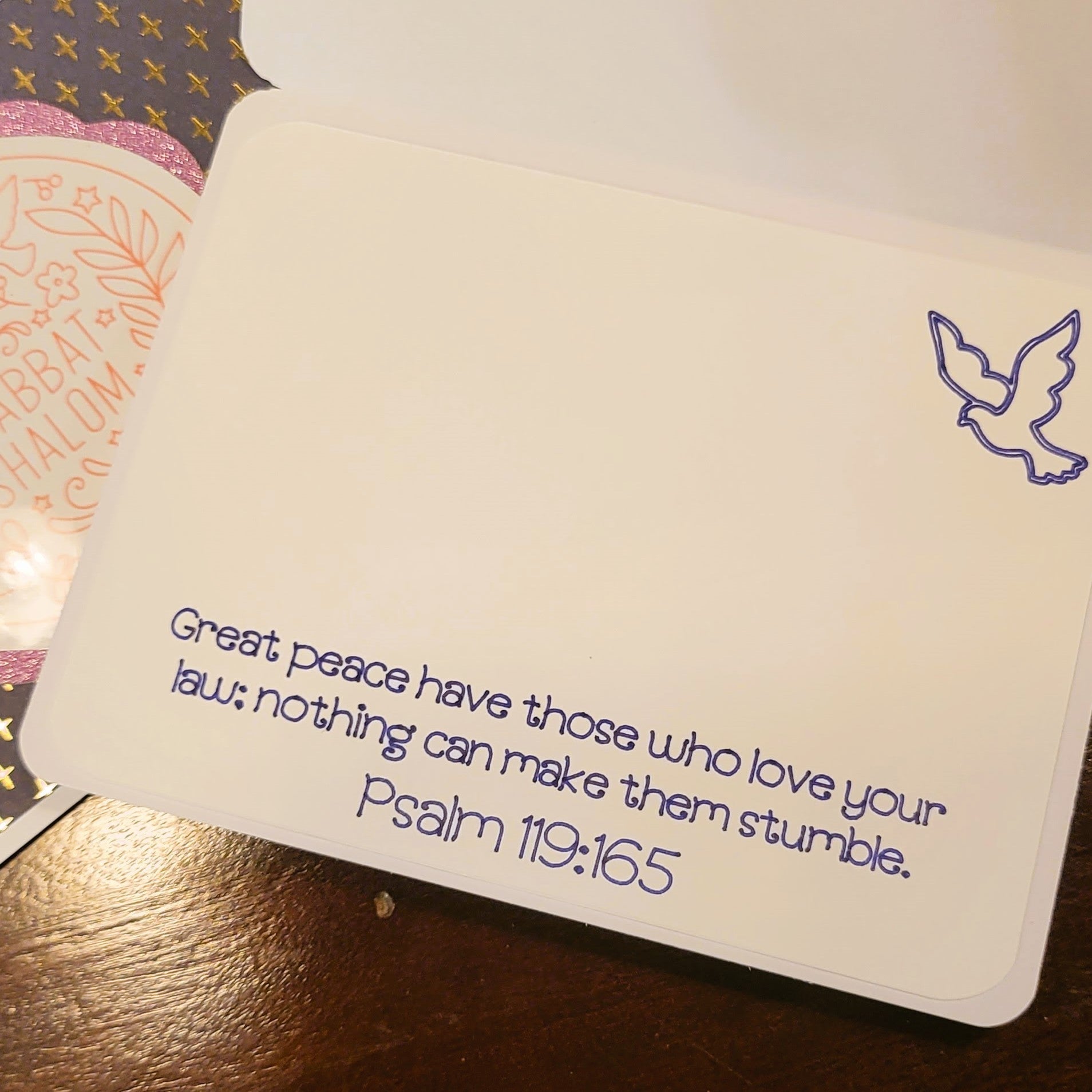 Handmade Greeting Card - Shabbat Shalom - Green & Pink - A2 size - 31 Rubies Designs