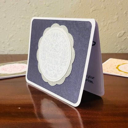 Handmade Greeting Card - Shabbat Shalom - Navy & Silver - A2 size - 31 Rubies Designs