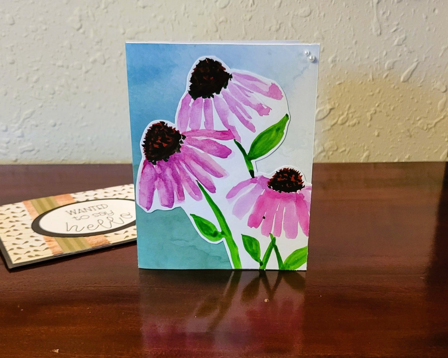 Handmade Greeting Card - Watercolor Echinacea - Just Because Collection - A2 size - 31 Rubies Designs