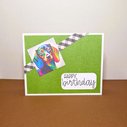 Pawty On, Doxie - Happy Birthday - Handmade Greeting Card - 31 Rubies Designs