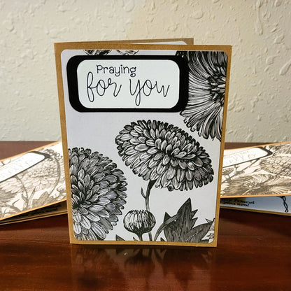 Praying for You, Black Florals - Be Well Collection - Handmade Greeting Card - 31 Rubies Designs