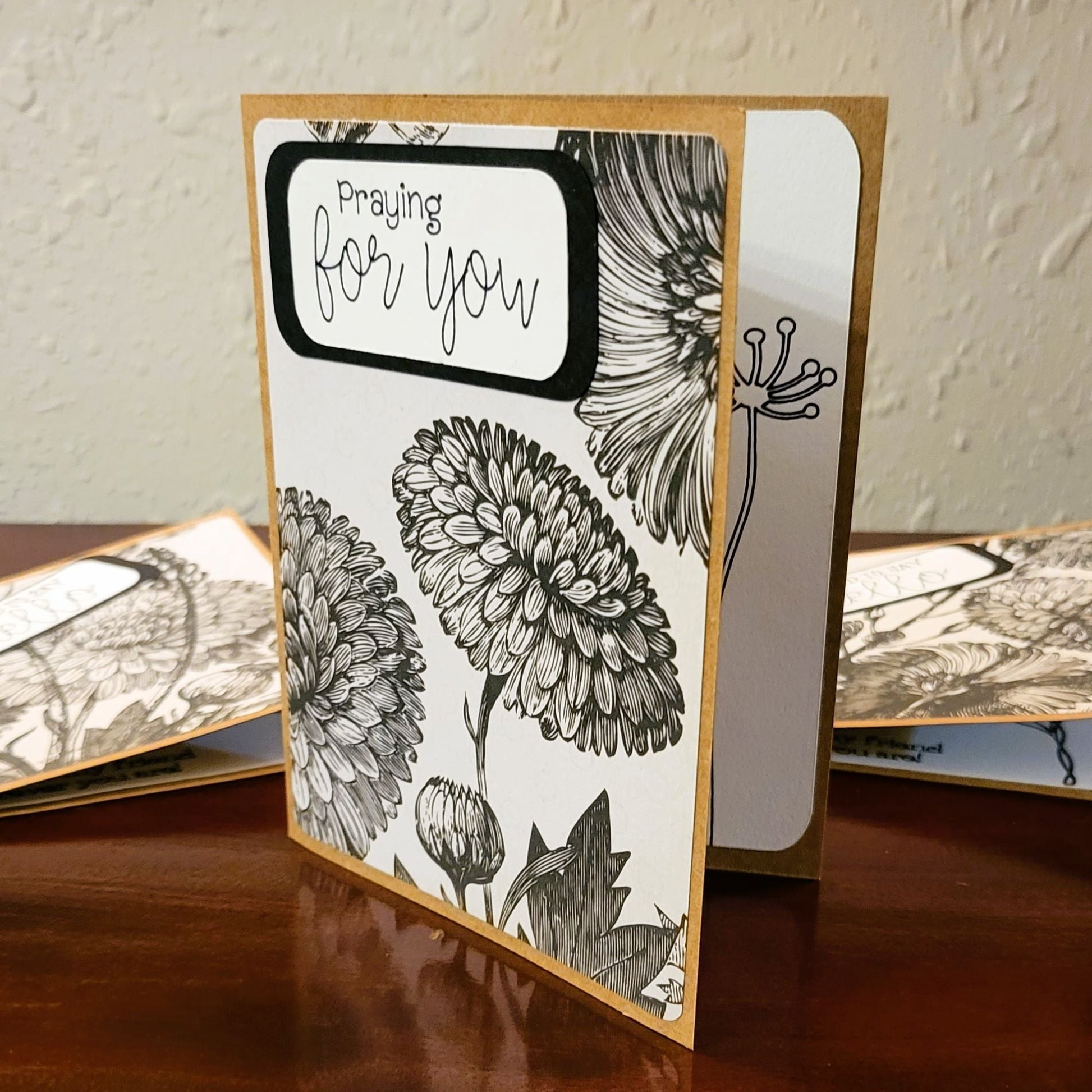 Praying for You, Black Florals - Be Well Collection - Handmade Greeting Card - 31 Rubies Designs
