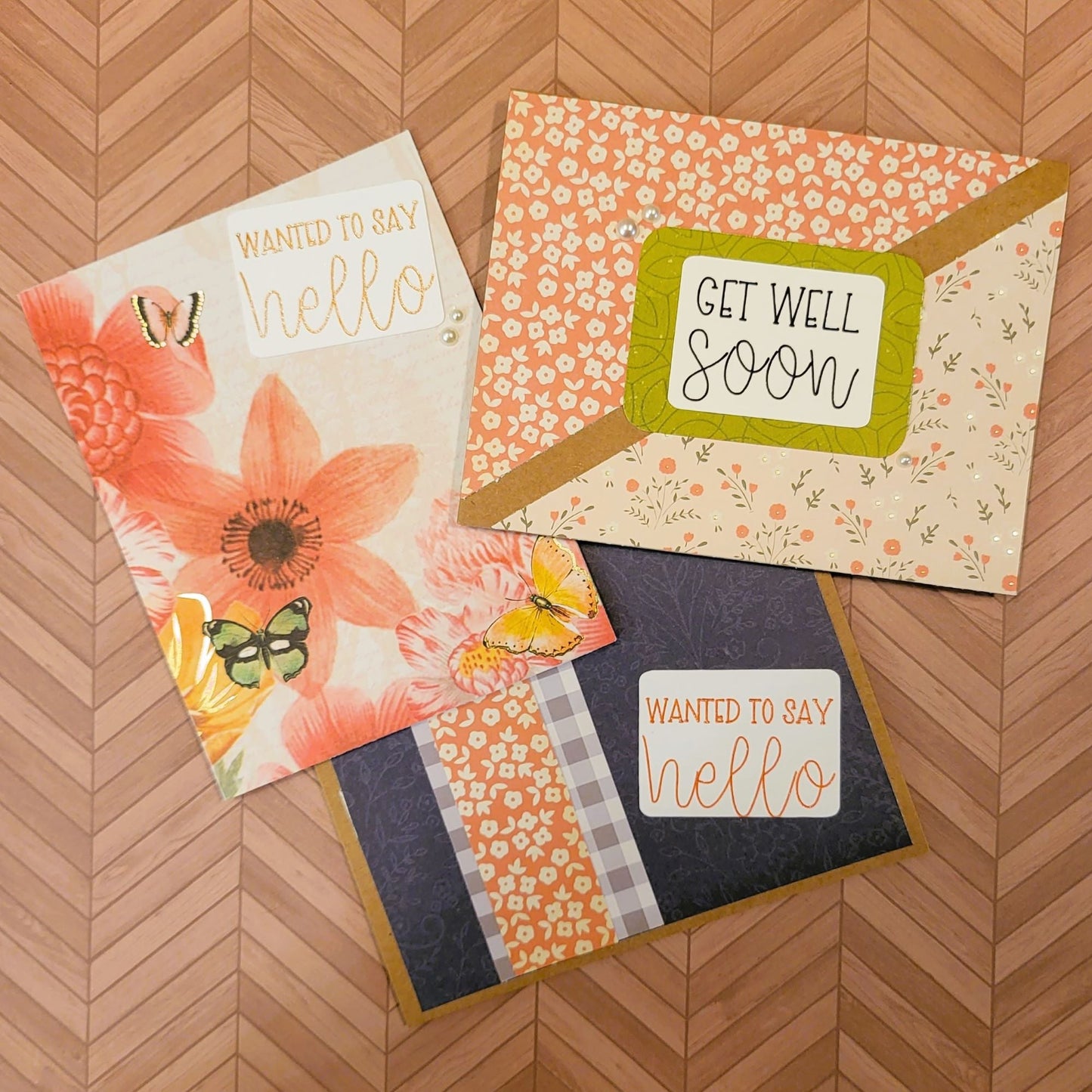 Set of 3 - Coral Florals - Handmade Greeting Cards - Carefully Curated - 31 Rubies Designs