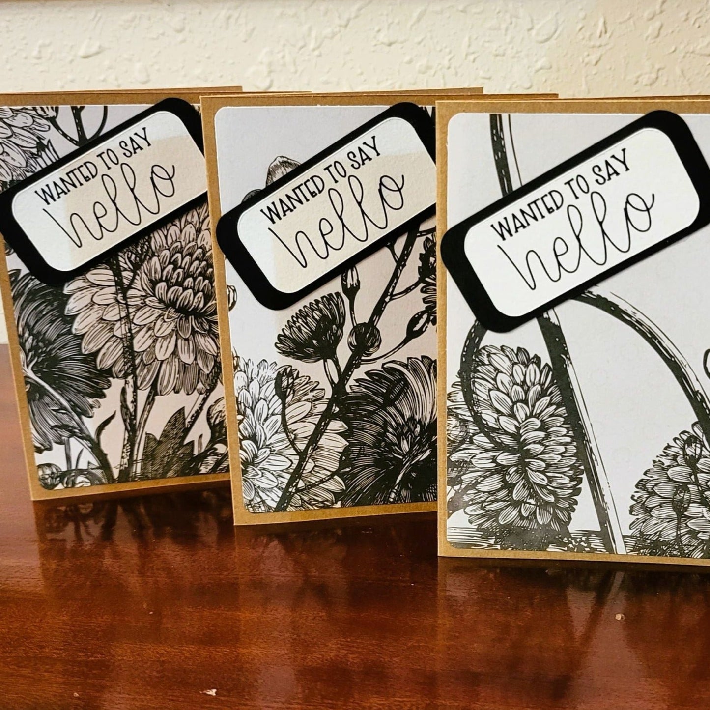 Set of 3 - Hello, Black Florals - Just Because Collection - Handmade Greeting Cards - 31 Rubies Designs
