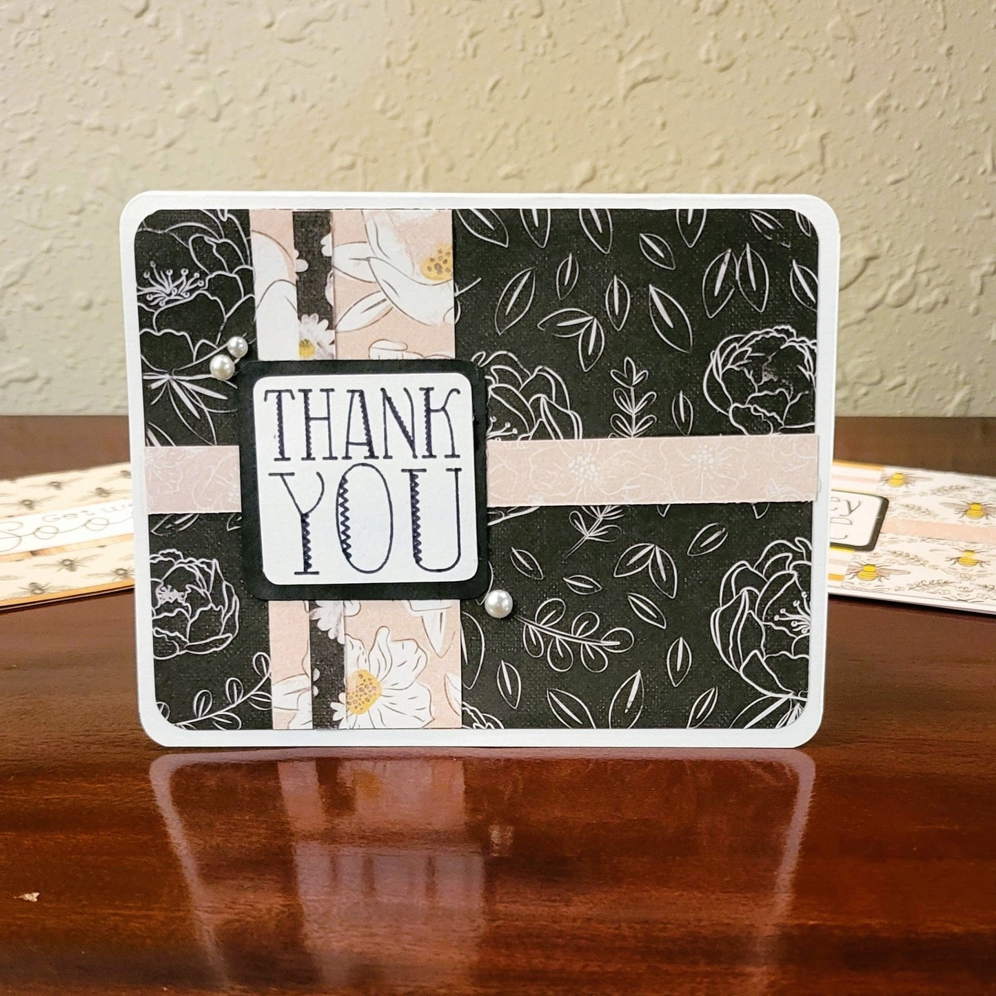 Thank You, Black Florals - Say Hello Collection - Handmade Greeting Card - 31 Rubies Designs
