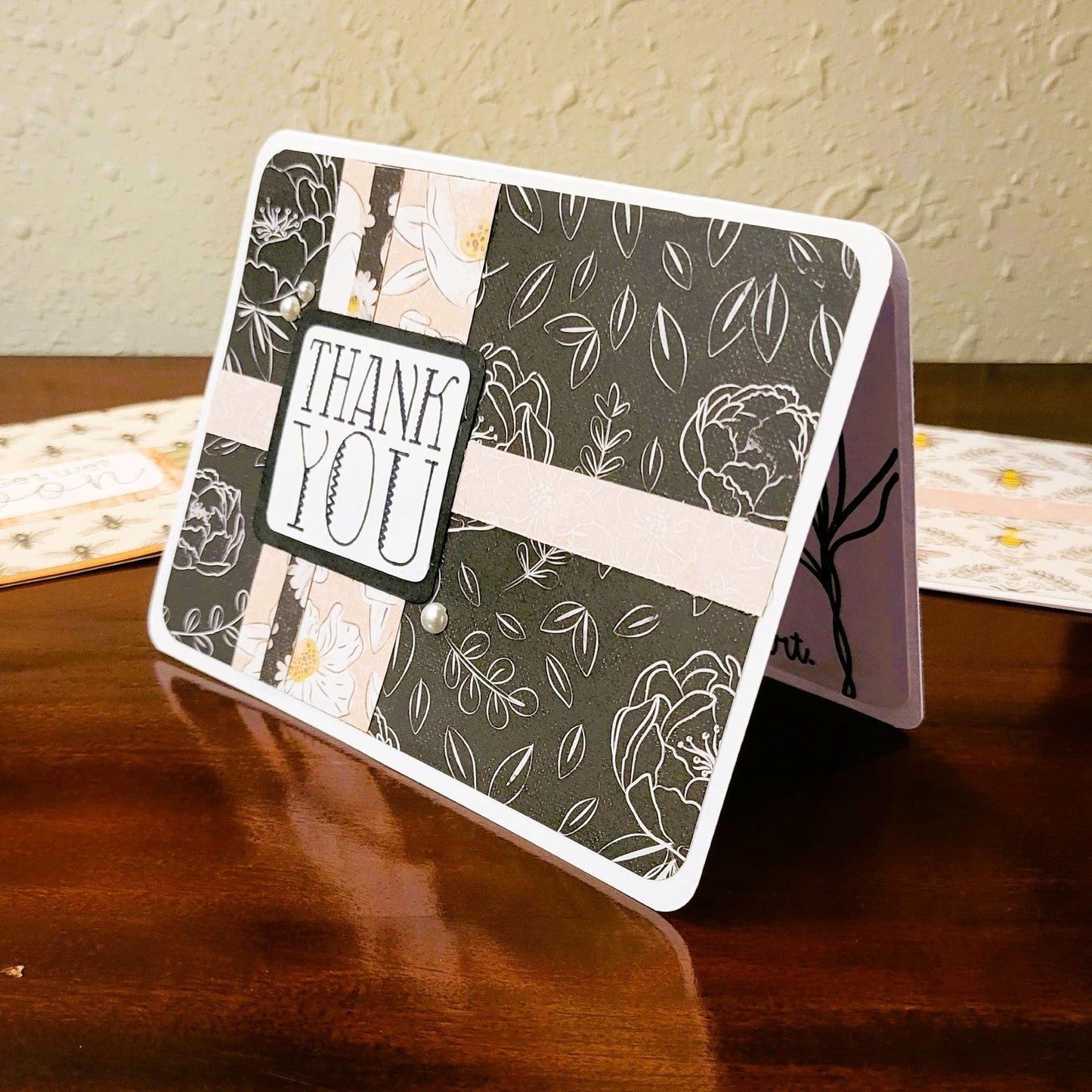 Thank You, Black Florals - Say Hello Collection - Handmade Greeting Card - 31 Rubies Designs