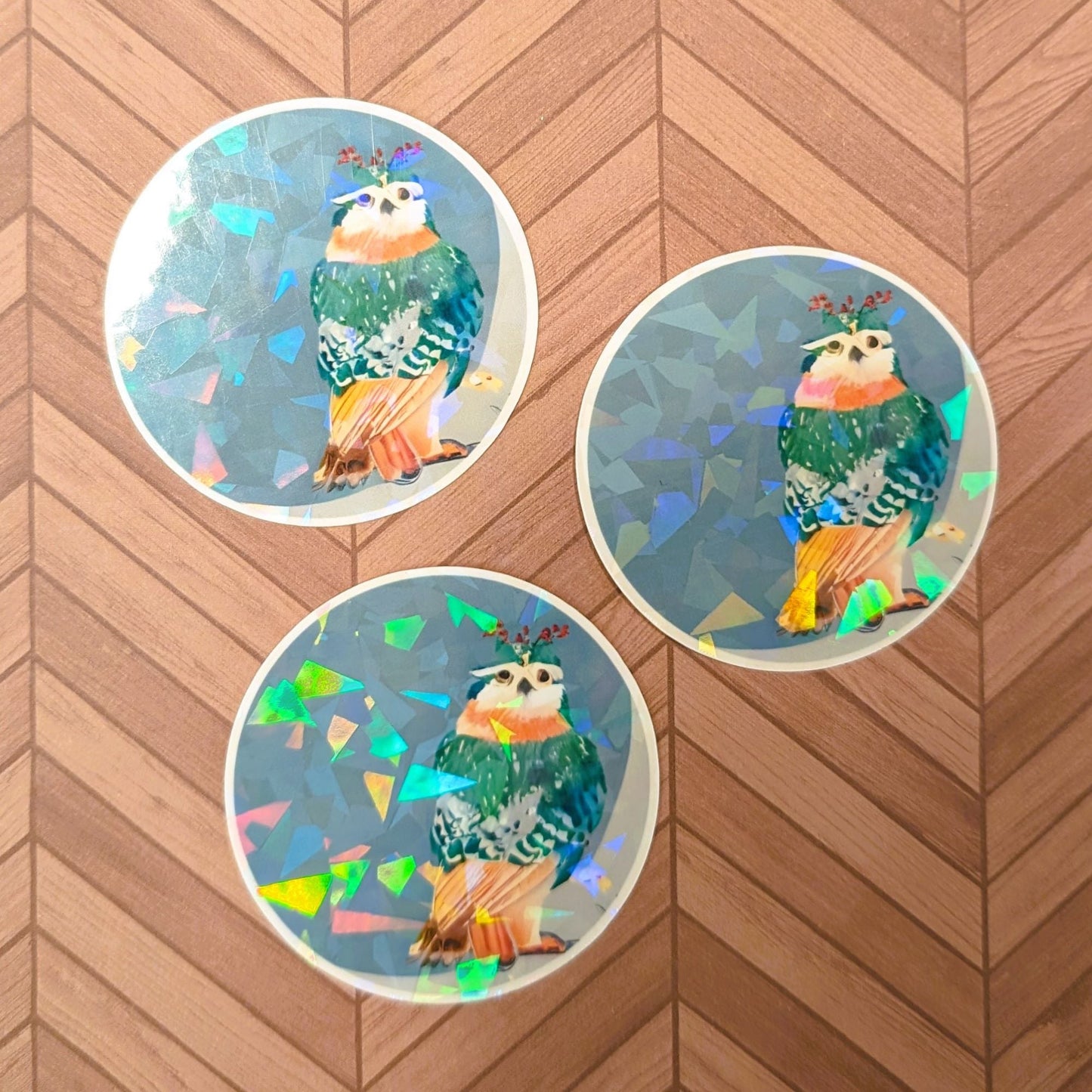 Whimsical Owl - Holographic Gems - Specialty Sticker, Waterproof Vinyl - 31 Rubies Designs
