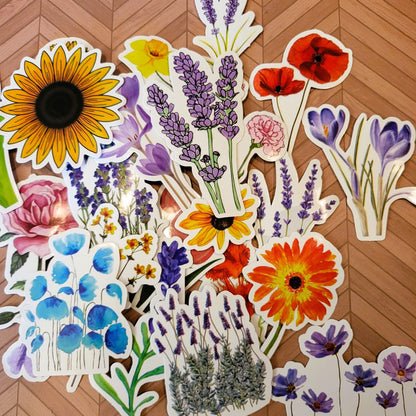 Wildflowers Variety Stickers - Durable, Waterproof, Vinyl - Set of 10 or 20 - Craft Supplies, Scrapbook Ephemera, Card Embellishments - 31 Rubies Designs
