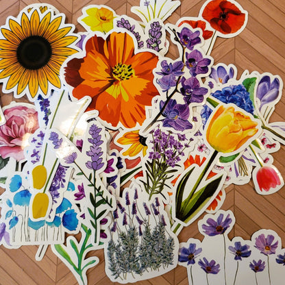 Wildflowers Variety Stickers - Durable, Waterproof, Vinyl - Set of 10 or 20 - Craft Supplies, Scrapbook Ephemera, Card Embellishments - 31 Rubies Designs